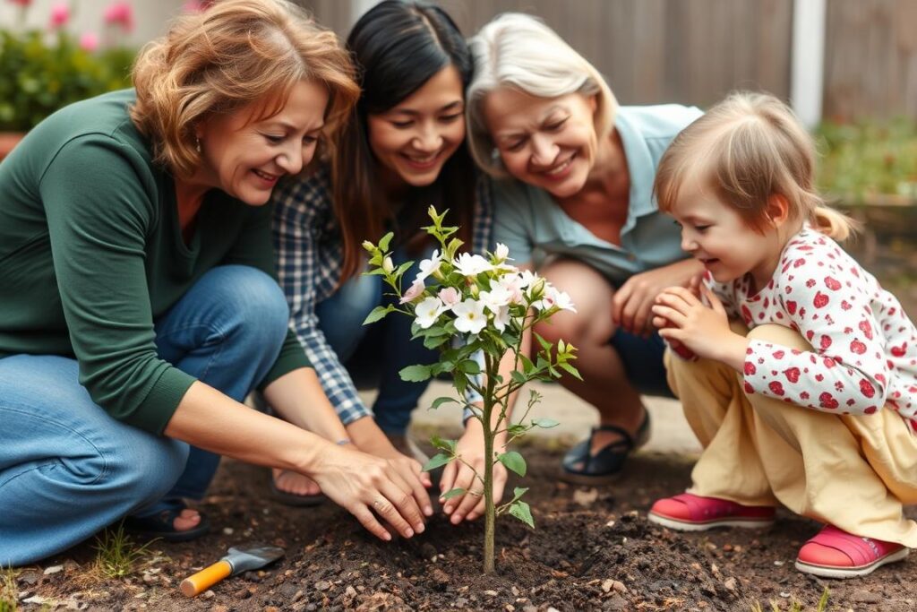 Multi-generational family planting a tree for Mother's Day 2025 tradition Multi-generational family planting a tree for Mother's Day 2025 tradition